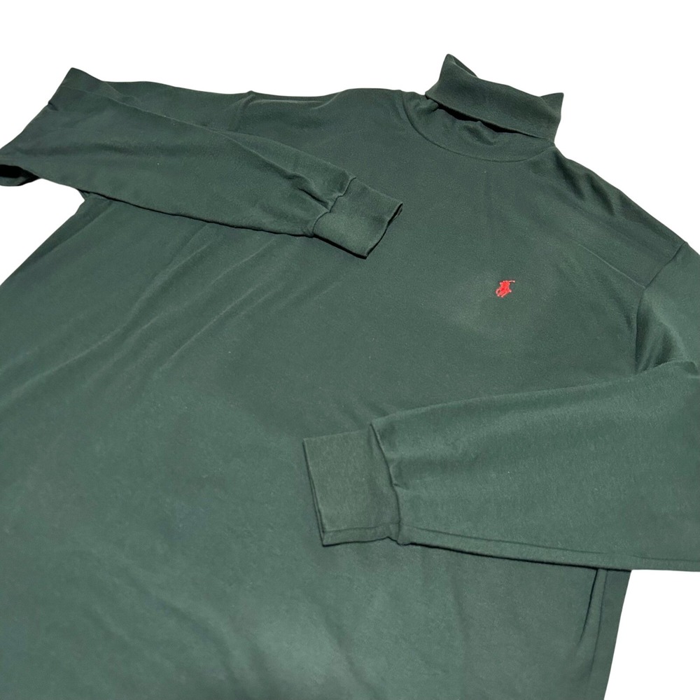 Polo Ralph Lauren Turtleneck Mens L Green Vintage Made in USA Cotton Pony Logo